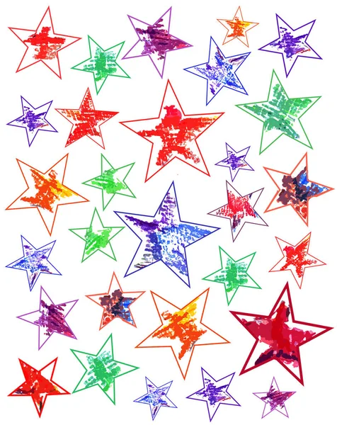 White Background Multicolored Stars Painted — Stock Photo, Image