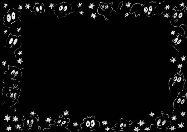 Black Background Frame Eyes Various Invisible Creatures Star Drawn White — Stock Photo, Image