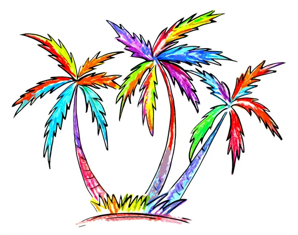 Three Colorful Palm Trees White Background — Stock Photo, Image