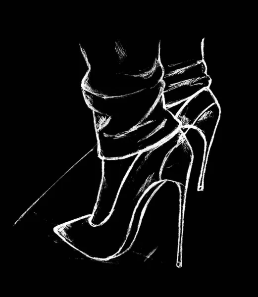 Women\'s feet shod in high-heeled shoes