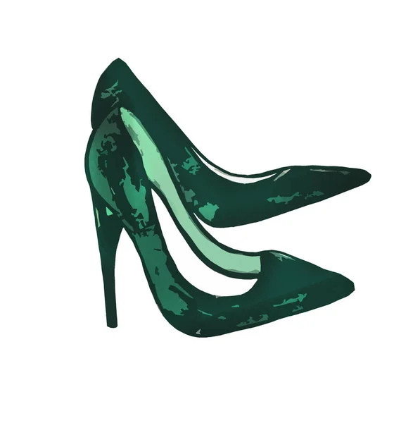 绿色女鞋的高跟图形形象 — 图库照片