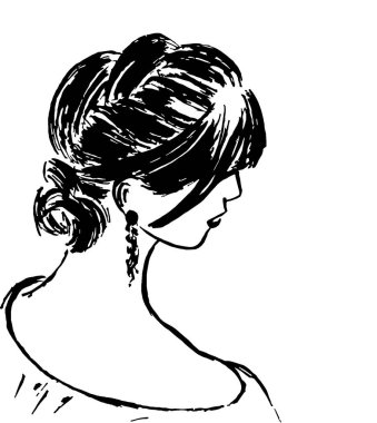 Beyaz arka planda siyahlı kızın kafasının grafiksel görüntüsü