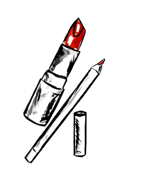 Graphic Image Lipstick Lip Pencil White Background — Stock Photo, Image