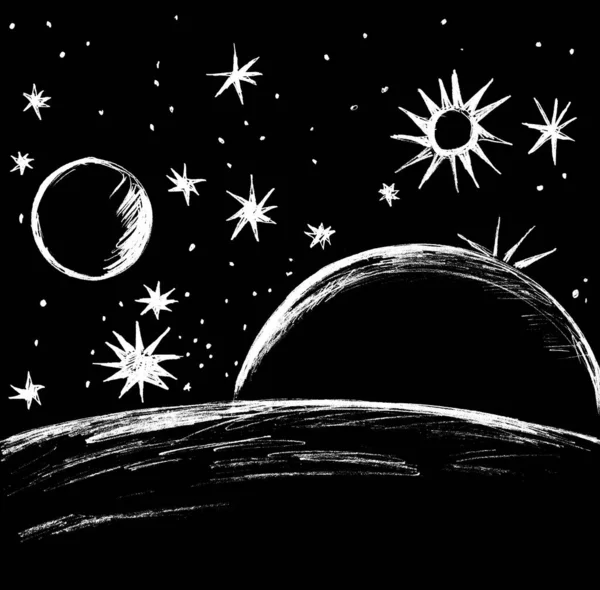 Siyah Bir Arkaplanda Beyaza Boyanmış Bir Uzay Manzarası — Stok fotoğraf