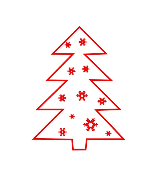 Červený Vánoční Strom Sněhovými Vločkami Bílém Pozadí — Stock fotografie
