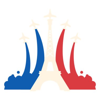 Fransız bayrağının mavi ve kırmızı renklerini kullanarak Eyfel Kulesi 'nin minimalist ve soyut bir temsili..