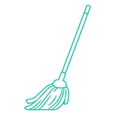 Uzun bir sapı ve alttaki temizlik iplikçikleriyle süslenmiş minimalist bir sanat çizgisi çizimi..