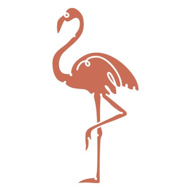 Minimalist, stilize edilmiş, sıcak turuncu renkli bir flamingo. Kuş boynunu bükerek zarif bir şekilde tek ayak üzerinde duruyor..