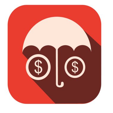 Şemsiyesi olan stilize edilmiş bir ikon iki dolarlık paraların üzerine gölge düşürüyor. Arka plan canlı bir kırmızı..