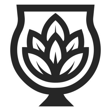 Bira bardağının siluetinde çiçek açan bir zıplama çiçeğinin minimalist siyah beyaz grafiği.