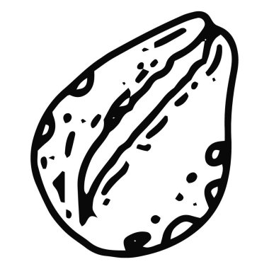 Badem fıstığının karakteristik şeklini ve yüzey dokusunu gösteren basit, siyah ve beyaz bir çizgi..
