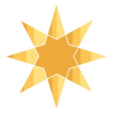 Parlak, sekiz köşeli, göze çarpmayan gölgeli, geometrik görünümlü parlak bir yıldız. Beyaz bir arkaplanda izole edilmiş.