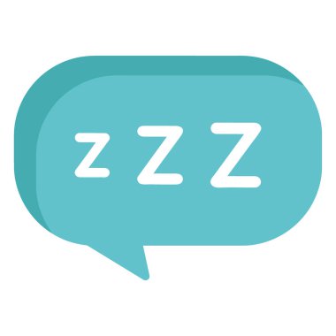 İçinde uyku, dinlenme veya şekerleme temsil eden üç beyaz Z 'li basit, stilize bir turkuaz konuşma balonu..