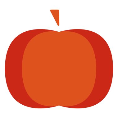 Küçük yeşil saplı ve ince gölgelendirmeli parlak turuncu bir balkabağının stilize, düz bir çizimi..