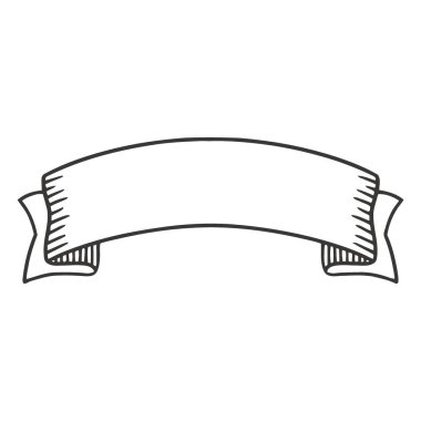 Metin veya grafik ögeler için boş alanı olan basit, el çizimi siyah ve beyaz bir kurdele pankartı.