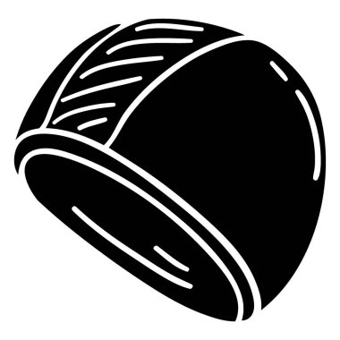 Yüzme şapkasının yuvarlak şeklini ve desenli şeridini vurgulayan basit, koyu siyah beyaz bir çizimi..