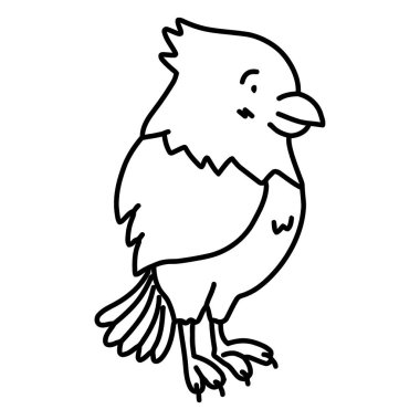 Tıknaz, mutlu, ibikli, renklendirilmeye hazır bir kuşun basit siyah beyaz çizgisi..