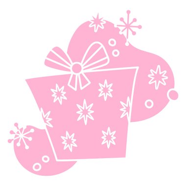 Çiçek desenli pembe bir hediye kutusu ve soyut şekillere karşı dizilmiş bir kurdele..