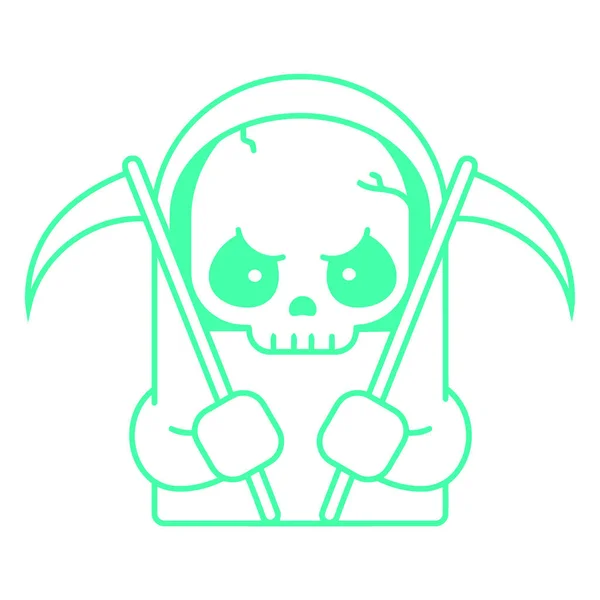 Azrail 'in iki tırpanla parıldayan gözleriyle ve tehditkar bir ifadeyle elinde tuttuğu neon yeşil çizgisi..