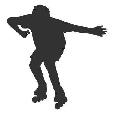 Koyu renk bir siluet paten üzerinde hareket eden, kolları geniş, özgürlük ve aktivite duygusu taşıyan bir insan..