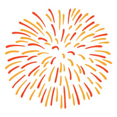 Beyaz arka planda sayısız kırmızı ve sarı çizgiler bulunan havai fişek patlamasının canlı, elle çizilmiş bir örneği..