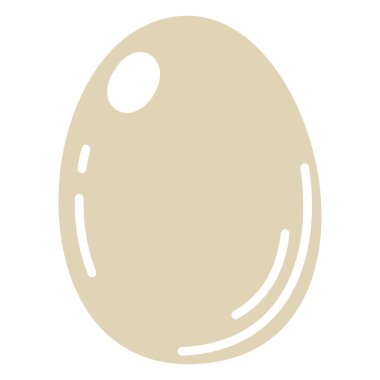 Parlak parıltılı ve ince çizgileri olan tek bir açık kahverengi yumurtanın stilize edilmiş, düz bir çizimi. Temiz beyaz arkaplan.