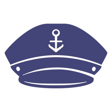 Önünde beyaz bir çapa ve beyaz bir bant bulunan koyu mavi bir kaptan şapkasının el çizimi bir tasviri..