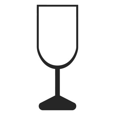 Şarap kadehini temsil eden basit bir siyah beyaz simge, içeriğinin kırılgan olduğunu ve nakliye sırasında dikkatli bir şekilde ele alınması gerektiğini gösterir..