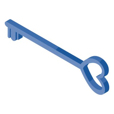 Kalp şeklinde yaylı tek bir mavi anahtar düz beyaz bir arkaplanda köşegen olarak duruyor..