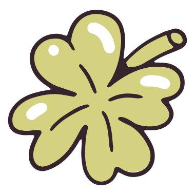 Parlak yeşil, stilize edilmiş dört yapraklı yonca, basit bir çizgi film tarzında çizilmiş cesur çizgiler ve gölgeler.