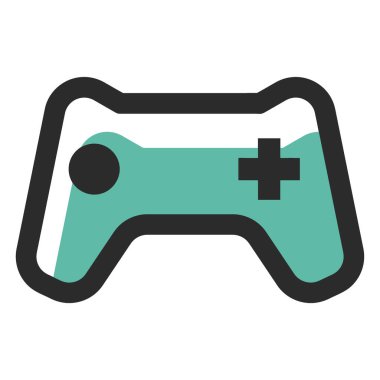 Canlı bir deniz mavisi renginde, koyu siyah çizgili bir video oyunu denetleyicisinin stilize edilmiş, düz tasarım simgesi.