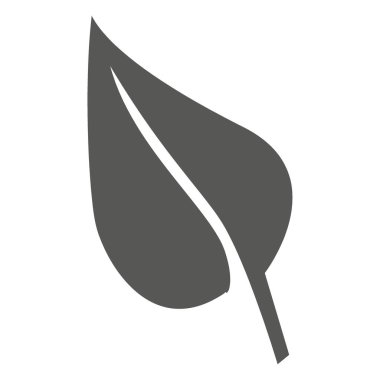 Bir minimalist, koyu gri bir ikon belirgin merkezi damarlı tek bir yaprağı temsil ediyor. Yaprak şekli pürüzsüz ve organik.
