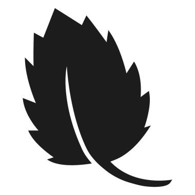 Tırtıklı kenarları ve kıvrımlı sapı olan tek bir yaprağın basit, koyu siyah silueti. Resim düz bir grafik simgesidir.