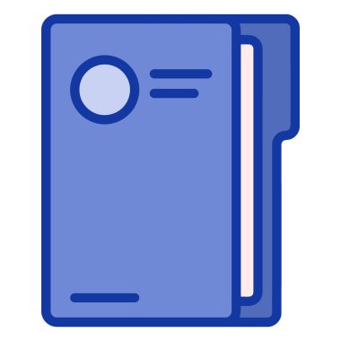 Çemberli ve satırlı bir belgeyi içeren mavi klasörün basit, düz tasarım simgesi.