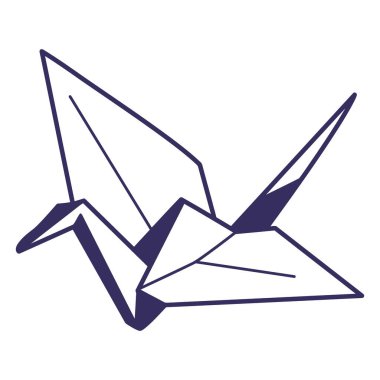 Minimalist, el çizimi bir mavi origami kağıt vinç çizimi, katlanmış kanatlarını ve sivri kuyruğunu sergiliyor.