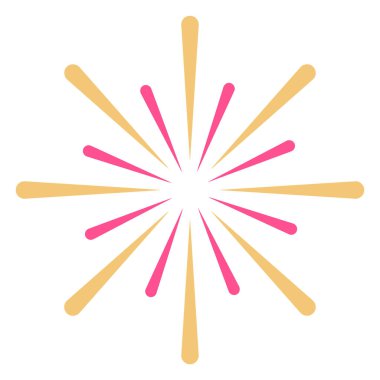 Beyaz zemin üzerinde pembe ve sarı çizgilerin simetrik, yıldız patlaması deseni.