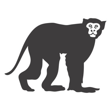 Kuyruğu uzamış bir maymunun siyah silueti dört ayak üzerinde duruyor. Yüzü daha açık renk..