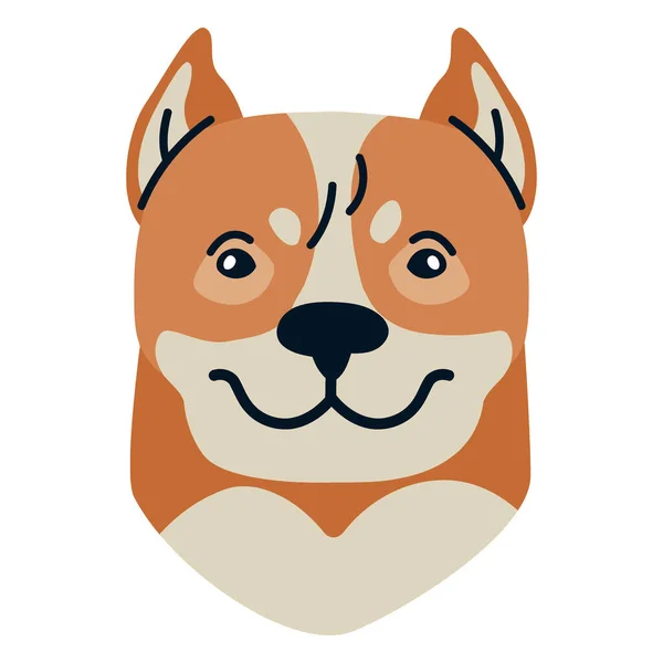 Shiba Inu köpeğinin stilize edilmiş, düz bir resmi. Büyük, sivri kulakları ve dostça bir ifadesi var..