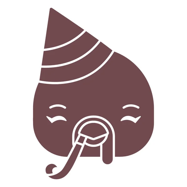 Kapalı gözlü ve parti şapkalı, neşeli bir şekilde korna çalan tuhaf kahverengi damlacık karakteri..