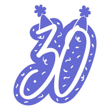 Parti şapkaları ve dağınık konfetilerle süslenmiş, kutlama için mükemmel bir mavi numara..