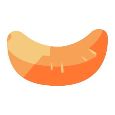 Kıvrımlı bir turuncu dilimin minimalist, geometrik bir çizimi. Parçaları ve kabuk dokusunu gösteriyor..