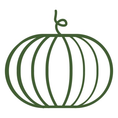 Minimalist, koyu yeşil çizgili, kıvrımlı bir balkabağı ve beyaz arka planda kıvrımlı bir gövde..