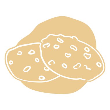 Minimalist, stilize edilmiş iki yuvarlak, küçük beyaz noktalı düz ekmekler, yumuşak açık kahverengi oval şekilli.