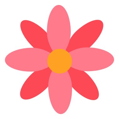 Pembe çiçeğin, sekiz taç yaprağı ve beyaz arka planda parlak turuncu bir merkezi olan, stilize edilmiş, düz bir tasarım çizimi..