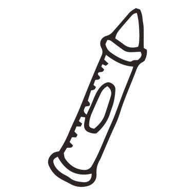 Tek bir pastel boya kaleminin siyah beyaz çizimi, biraz sağa eğilmiş, vücudunda bir etiket alanı var..