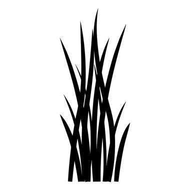 Beyaz arka planda uzun, ince çimen yapraklarından oluşan bir küme siyah siluet. Bıçakların yüksekliği ve açısı değişkendir..