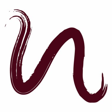 Tek, kalın, koyu kırmızı bir fırça darbesi, temiz beyaz bir zemin boyunca kıvrılır ve boyaya benzer şekilde kıvrılır..