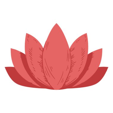 Nilüfer çiçeğinin parlak bir mercan pembesi renginde ve net olarak tanımlanmış taç yapraklarıyla basit, düz bir çizimi..