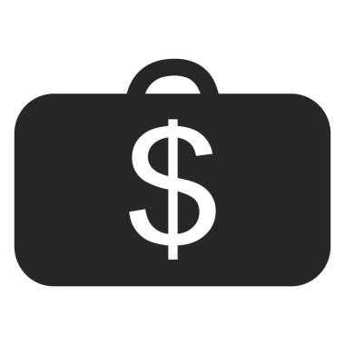 Yüzeyinde belirgin bir beyaz dolar işareti olan siyah bir evrak çantasının basit, modern bir simgesi..