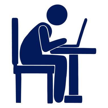 Masada oturan, dizüstü bilgisayarda yazan basit mavi bir siluet..